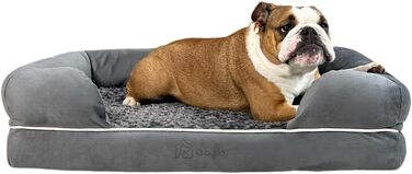 Ортопедичне собаче ліжко для великих собак, вологостійке, 90x65x23 см, сіре. Знімний, пральний чохол, комфортний плюш, підвищений борт