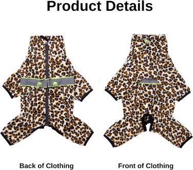 Зимовий теплий костюм для собак, флісова куртка з регульованими лапами та D-подібним кільцем, для маленьких собак, колір Батик Блакитний, розмір S (X-Small, леопард)