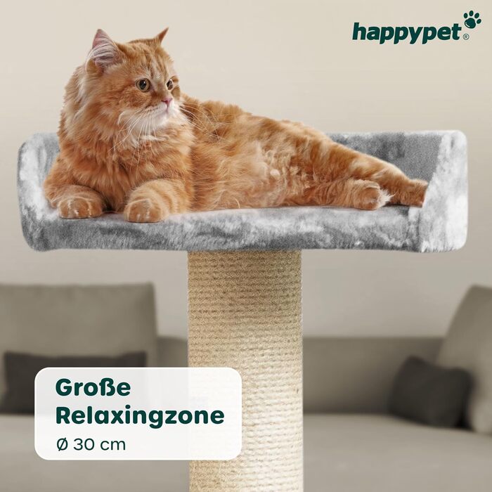 Великий стійкий котячий комплекс HAPPYPET Parker 171 см, сірий – кішкам: ігровий тунель, будиночок, лежанки, стовпи 11 см, XXL кігтеточка, дряпка, килимок для котів
