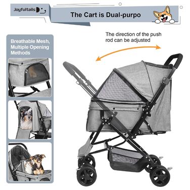 Складана візок для собак та котів до 20 кг, сірий. Візок-трансформер для домашніх тварин