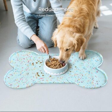 Килимок для годування собак і котів PWTAA, силіконовий, нековзний, з високим бортиком, водонепроникний, 80x40 см, блакитний (Donut)