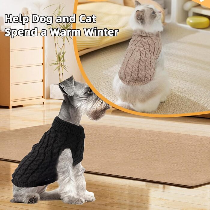 Теплий зимовий пуловер для собак, 2 шт. - пуловер з коміром-хомутом для дрібних собак, теплий одяг для цуценят
