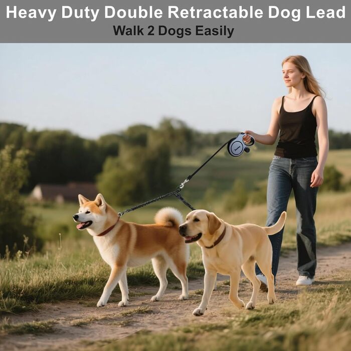 Рулетка для собак Dotolog 8м з двома лініями, з безпечною застібкою, для собак середніх та великих порід (сірий/чорний)