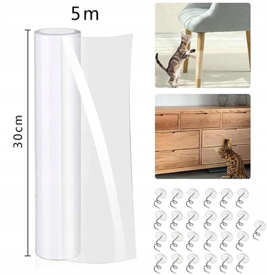 Захисна плівка-накладка для диванів та крісел від кігтів кота, самоклеючий рулон-дряпалка 5м x 30см