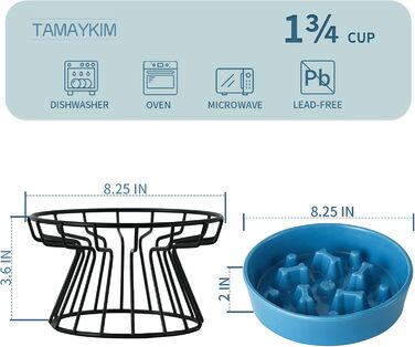 Повільна керамічна миска для собак 21,6 см з підставкою, 1,75 чашки, антиковзна, велика інтерактивна миска-пазл для маленьких і середніх собак, синя