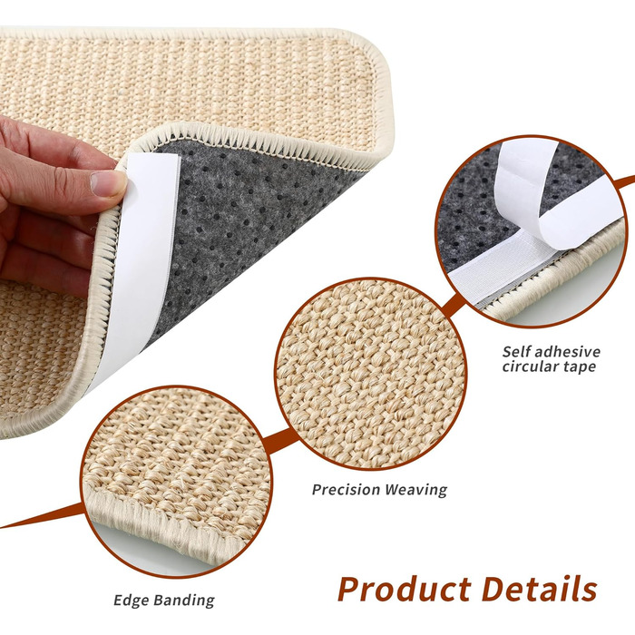 Килимок для дряпання котів, 3 шт., 50x25 см, сізаль, захист меблів та стін