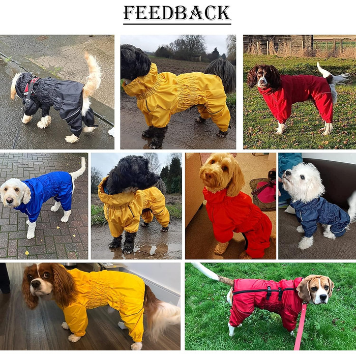 Жовтий дощовик для собак MOREZI з високим коміром, набір з водовідштовхувальним дощовиком, світловідбиваючими смугами та блискавками, підходить для всіх порід собак, великий розмір (довжина спини: 42-45 см)