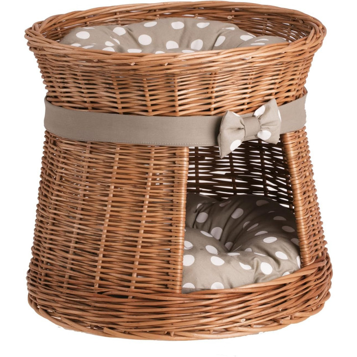 Кішка Будка Кругла Натурального Кольору: Двоярусний Корзинка для Кішки з Велюровою Подушкою, Корзинка з Плетеної Вельветової Лози, Кішка-Тур, Меджовтий Колір