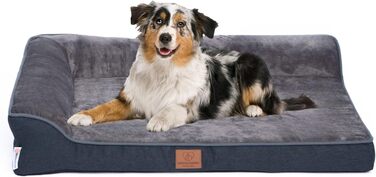 Ортопедичне собаче ліжко преміум-класу з піною Egg Foam, міцна петля, водонепроникний внутрішній чохол, собаче ліжко-софа, м'яке собаче ліжко, знімний та пральний чохол, 71 x 58 x 17 см, темно-сірий колір (L)