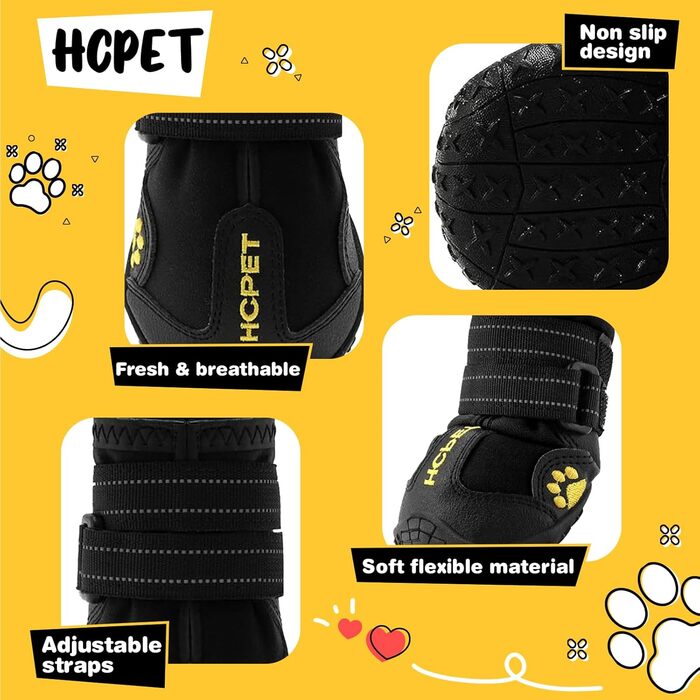 Захисне взуття для собак Hcpet з відбивачами, черевики для лап, 4 шт, для малих і середніх порід, для прогулянок на вулиці