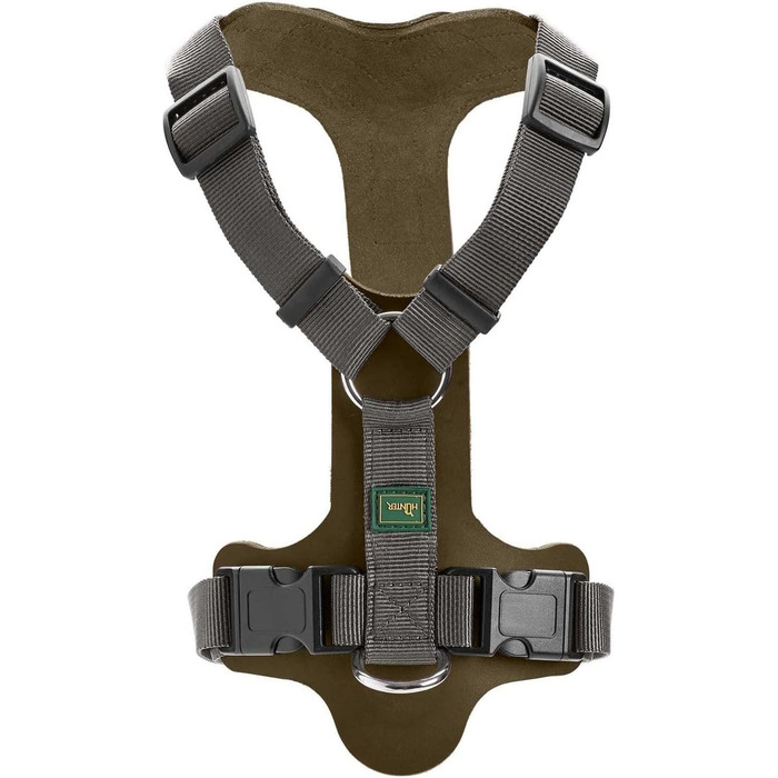 Нашийник для собак HUNTER AALBORG IXED, оливково-сірий, розмір M-L, з натуральної шкіри та нейлону, 5-рівневе регулювання, легкий, з пластиковими застібками, зроблене в Німеччині