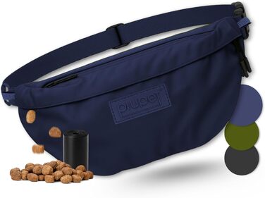 PiuPet® Сумка для ласощів для собак | Стильна та водонепроникна сумка для прогулянок з 3 відділеннями на блискавці | 2-в-1 сумка на живіт та через плече для дресирування собак | Знімний внутрішній кишеньковий органайзер (Блакитна)