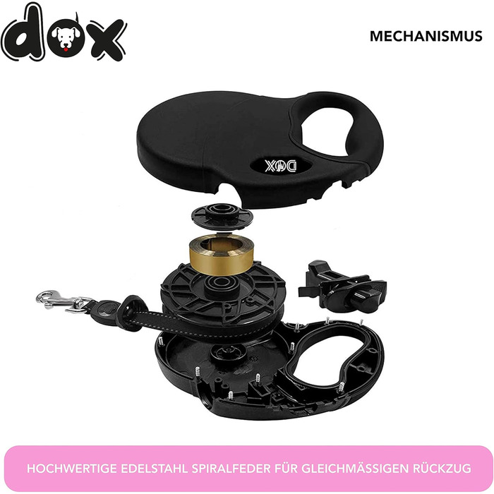 Рулетка для собак DDOXX - міцна, світловідбиваюча, рожева, до 20 кг, 5 м