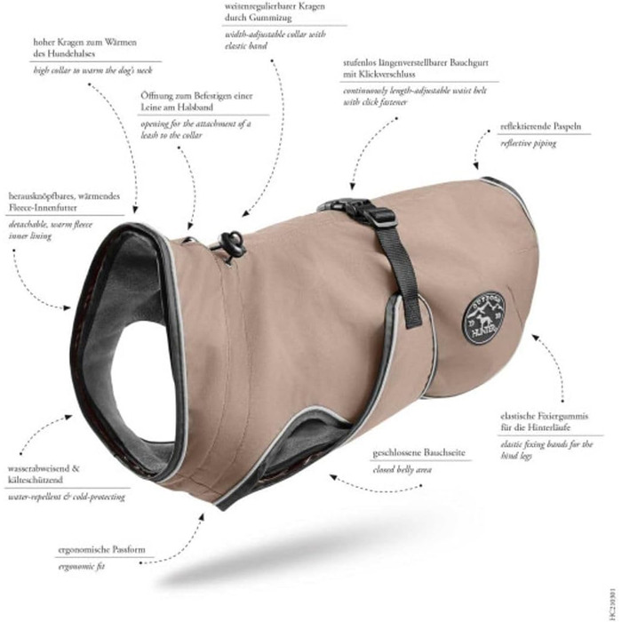 HUNTER Uppsala: Водовідштовхуючий одяг для собак, світловідбиваючий, 80 см, тауп