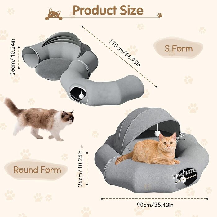Туннель-лежанка для котів Teeloray Road, сірий, діаметр 90 см - іграшка-лежанка для котів, тунель-схованка