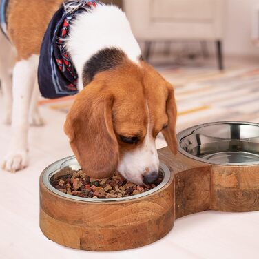 Миска для собак Relaxdays, набір з 2 мисок з нержавіючої сталі, об'єм 2.2 л кожна, розмір 8x48x22 см, для годування собак, колір: натуральний/сріблястий