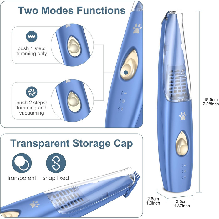 Триммер для собак та котів Ankilo 2-в-1 з функцією пилососа, 6000 об/хв, USB, для догляду за лапами та очима