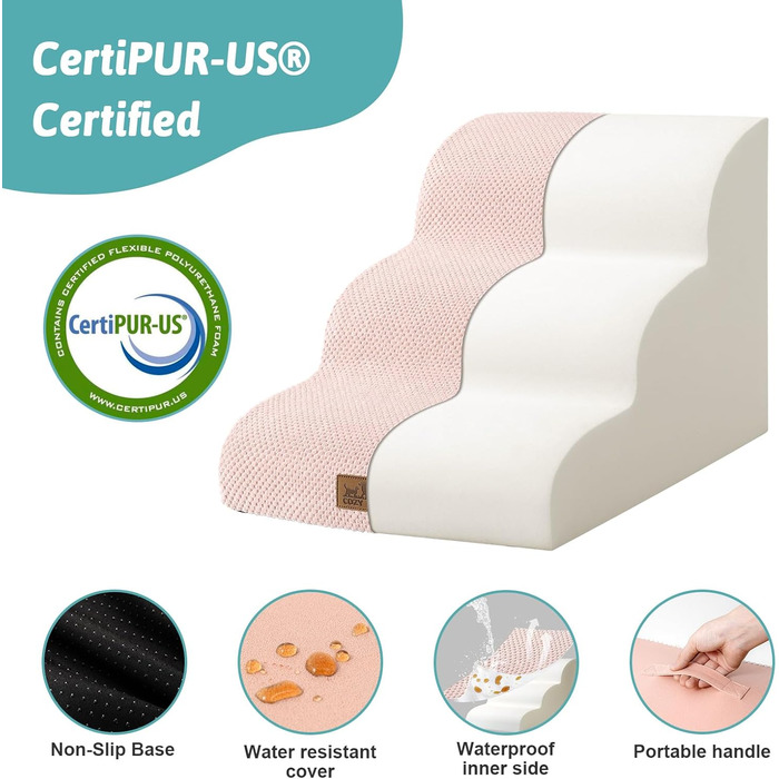 Сходинки для собак маленьких порід 50 см, зручні для ліжка, з високощільним губчастим наповнювачем, антиковзким покриттям та знімним чохлом, 40x72x50 см, 4 сходинки (рожевий, 3 сходинки (40x57x40 см))