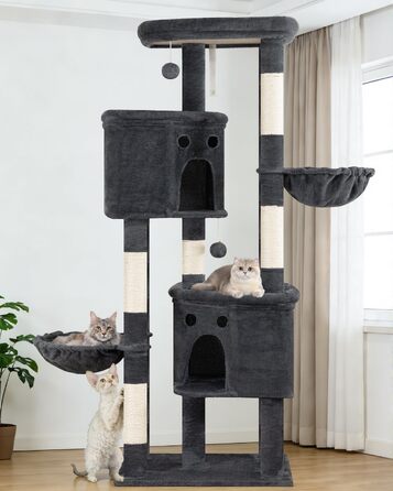 Комплекс для котів Kratzbaum XXL 213 см: Дряпка-стовп, будиночок, платформа, гамак - Сірий когтеточка для великих котів
