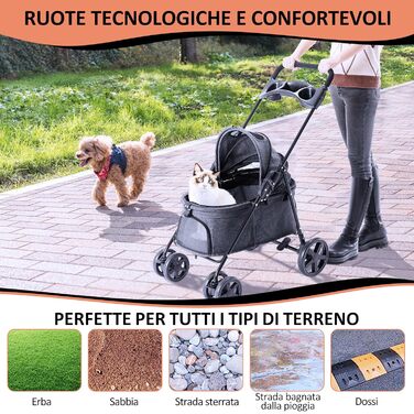 Візок для собак та котів, складний, до 15 кг, чорний