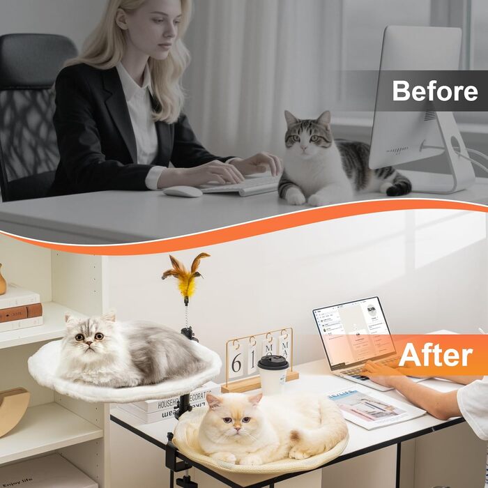 Крісло-гамак для котів Uross - 360° обертання, регульована висота, м'яка лежанка з 2 знімними чохлами, для дому та офісу, цілорічне використання (двошарове, бежеве)