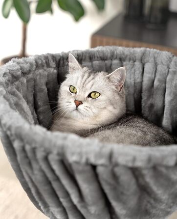 Крісло-гніздо для кота з м'якого плюшу на котячий будиночок, Ø 40 см, глибина 25 см, зручне ліжко для будь-якого котячого будиночка з різьбленням M8, міцний металевий каркас для котів будь-якого розміру, світло-сірий