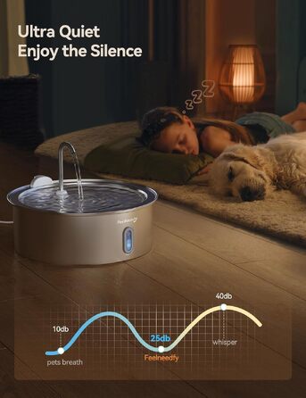 Сталевий фонтан-поїлка для котів та собак FEELNEEDY 7Л з LED-підсвіткою та 2 фільтрами, підходить для кількох тварин, придатний для мийки в посудомийній машині