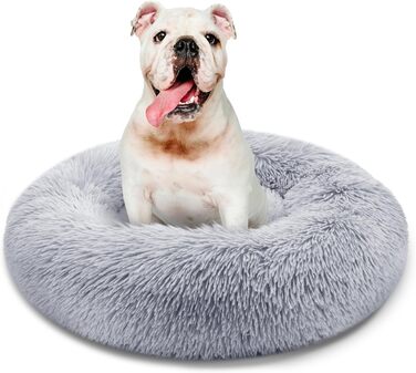 Кругле ліжко для собак та котів, діаметр 60 см, висота 15 см – м'яке, знімний подушка, антиковзаюча підставка, можна прати – сірий колір