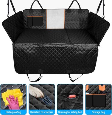 Захисний килимок для собак у машину Amexo, 137x147 см, чорний. Захист заднього сидіння, водовідштовхувальний, стійкий до подряпин, з віконцем.