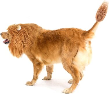 Костюм лева для собак середніх та великих порід, реалістична грива, костюм для Хелловіну, фотосесій, розваг, світло-коричневий, розмір L + хвіст, світло-коричневий L