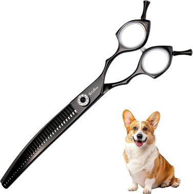 Професійна вигнута ножиця для грумінгу домашніх тварин 7.5 дюймів (25 градусів) з 35 зубцями, чорна, преміум-якість