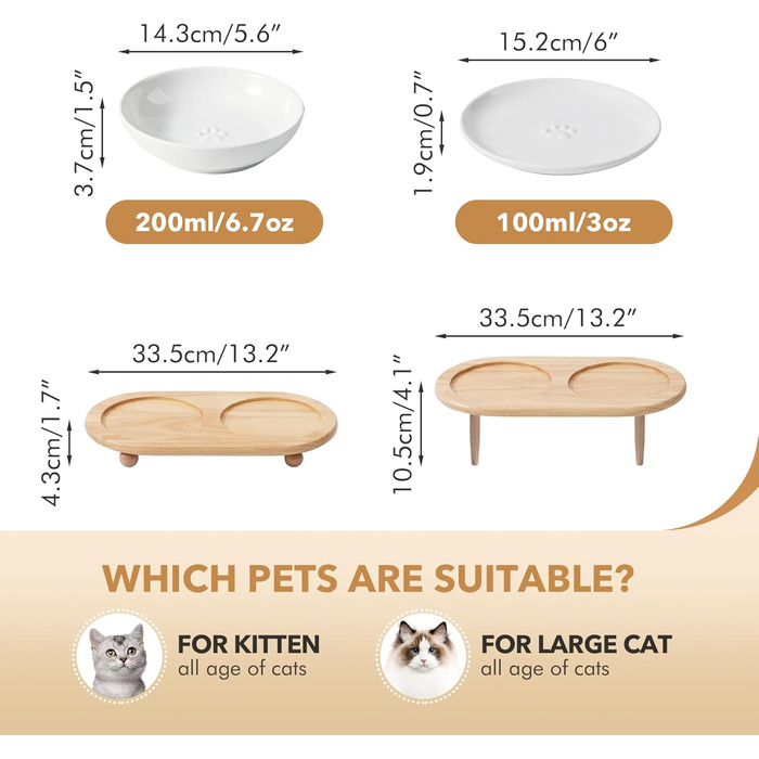 Набір мисок для котів Havnina Keramik, 3 шт, 14 см, білі. Миски для їжі та води, запобігають втомі вусів.