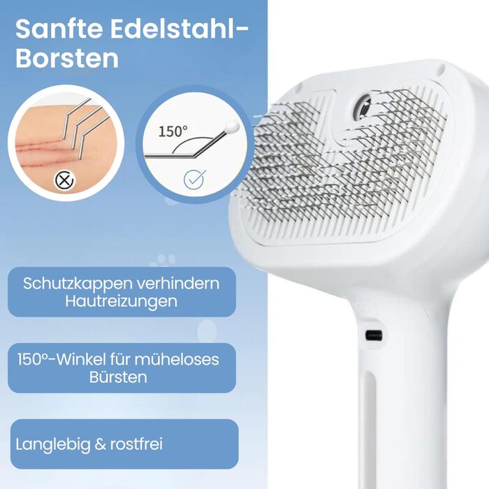 Фелліс 3-в-1 Щітка для котів з розпиленням та парою, масажна щітка для видалення шерсті для котів та собак, біла, 1 шт.