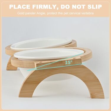 Набір мисок для котів та собак GmeDhc: 2 миски з кераміки на дерев'яній підставці