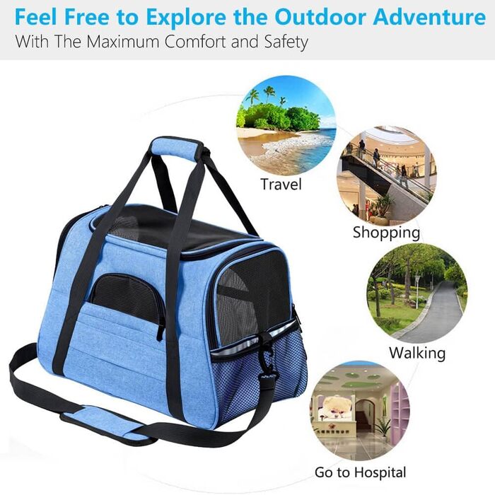 Транспортна переноска для собак та котів, складна, з м'якою підстилкою (блакитна)