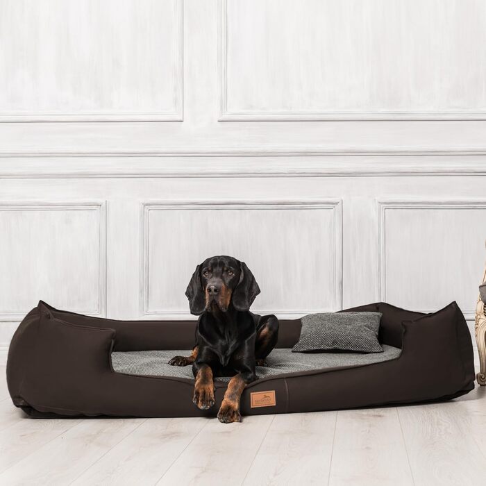 Ортопедичне собаче ліжко Tierlando® Linus Ortho Plus, 110x90 см, з віскоеластичною матрацом, штучна шкіра, коричневий колір