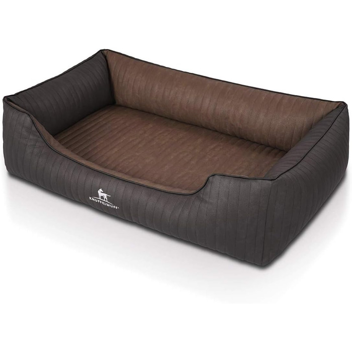 Ортопедичне собаче ліжко Knuffelwuff Outback XXL (120x85 см) з штучної шкіри - знімний чохол, легко мити, для великих, середніх та малих собак (Чорний/Коричневий)