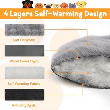 Самогріюча ковдра для тварин Wdmiya 60x45 см, для котів та собак, миюча, фланелева, без електроживлення, для автомобіля. Білий (Сірий, L)