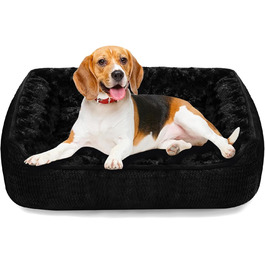 М'яке ліжко для собак Muecleao, зручне собаче ліжко з плюшу, коврик для собак та антиковзний собачий кошик для маленьких та середніх собак (Чорний, 60x50x14 см)