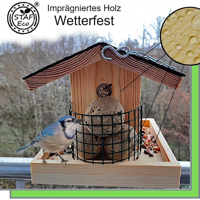 Дерев'яне годівничка для птахів STAFECO: для балкона, саду, з натурального дерева, ручної роботи