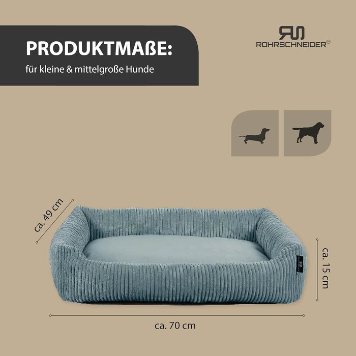 Лежанка для собак Rohrschneider | Миюча лежанка для маленьких та середніх собак | З м'яким лежаком з корду | 2 розміри (55x42 см / 70x50 см) | У комплекті пакети для прогулянок (Блакитний, корду)