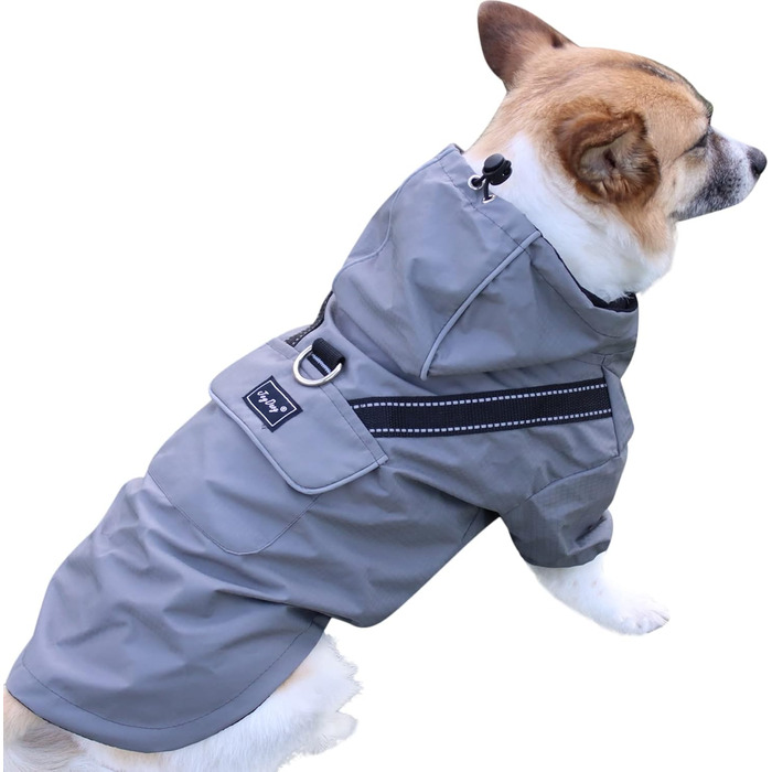Дощовик для собак середнього розміру JoyDaog Premium з капюшоном, сірий, розмір L. Водонепроникна куртка для активного відпочинку та прогулянок.