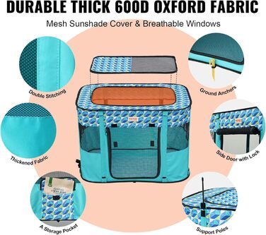 Клітка для цуценят VEVOR, розкладний вольєр для собак, 812 x 609 x 558 мм, з мискою, 600D Oxford, для малих та середніх тварин