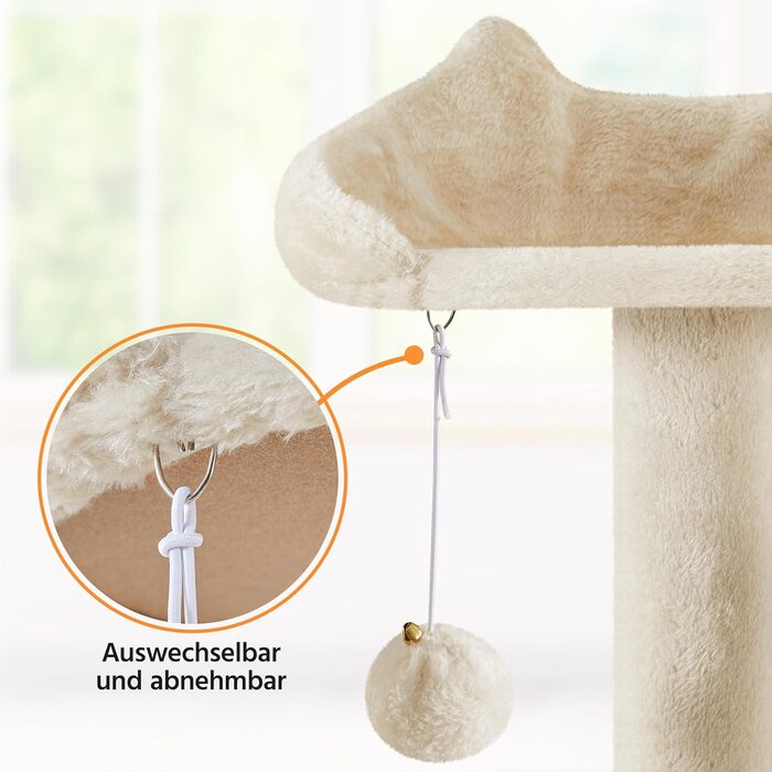 Кігтеточка велика Yaheetech 158 см, Кліматичний комплекс для котів з 3 платформами, 3 стовпчиками для шліфування, 2 будиночками, іграшками, бежевий, 49 x 49 x 158 см