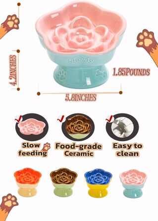Миска для повільного годування домашніх тварин, керамічна, нахилена, для котів та маленьких собак, рожева