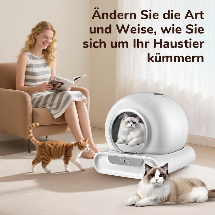 Автоматичний лоток для котів XXL 68л з самоочищенням, низький вхід, керування через додаток, датчик безпеки, для кількох котів