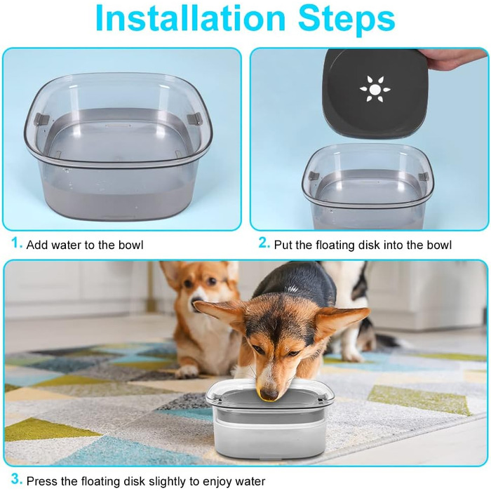Миска для води для собак, 2 л, повільна годівниця, миска-поїльник без облизування, водонепроникна, для подорожей, прозора