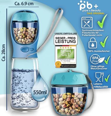 Набір з 2 шт. для собак: велика складана пляшка для води 550 мл + щітка для зубів | Без витоку | Преміум якість