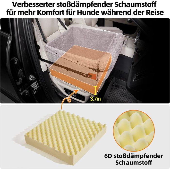 Автокрісло для собак - велике, чорне/сіре, з кишенями та поворотком, для собак середніх та великих порід