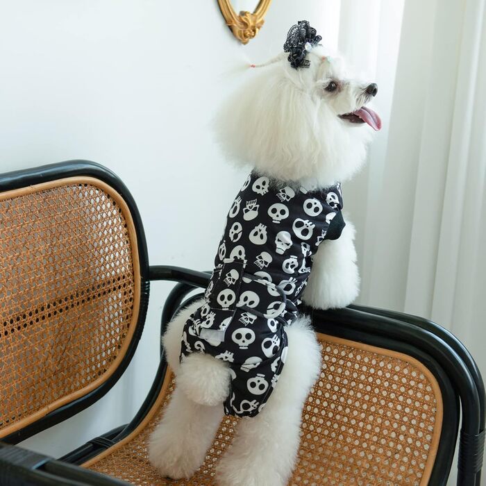 Комбінезон для собак та котів CuteBone Skulls післяопераційний, середній, для захисту ран, SSF05M-DE